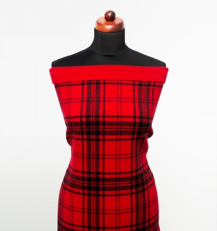 TKANINA WEŁNIANA KRATA BLACK/RED
