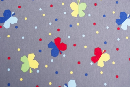 DZIANINA BAWEŁNIANA SINGIEL IRREGULAR DOTS & BUTTERFLY GREY