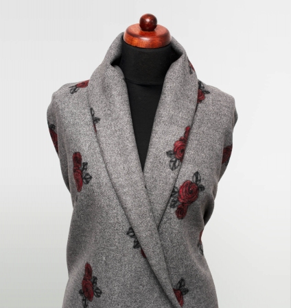 TKANINA PŁASZCZOWA RED ROSE ON GREY