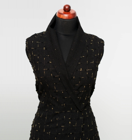 TKANINA ŻAKARDOWA GOLD CHECK BLACK