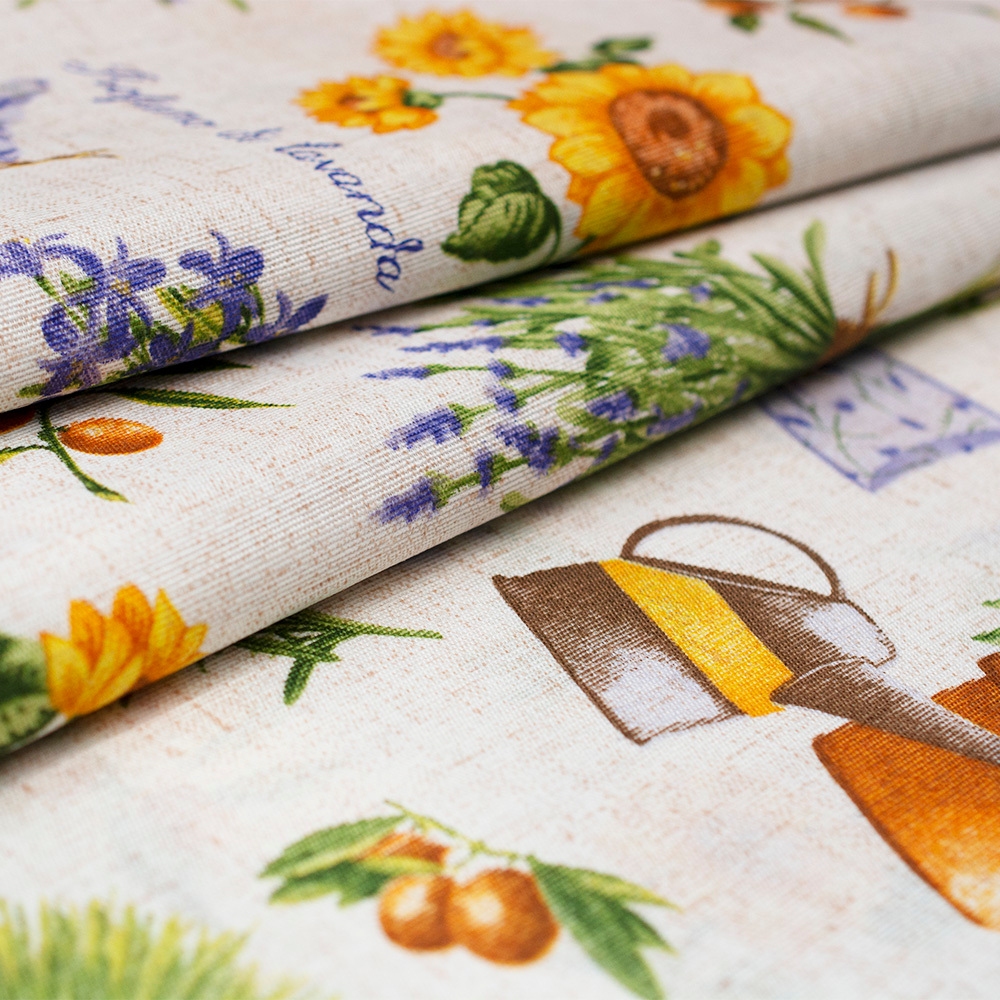 Tkanina dekoracyjna wykonana z mieszanki grubszej przędzy bawełnianej i syntetycznej.