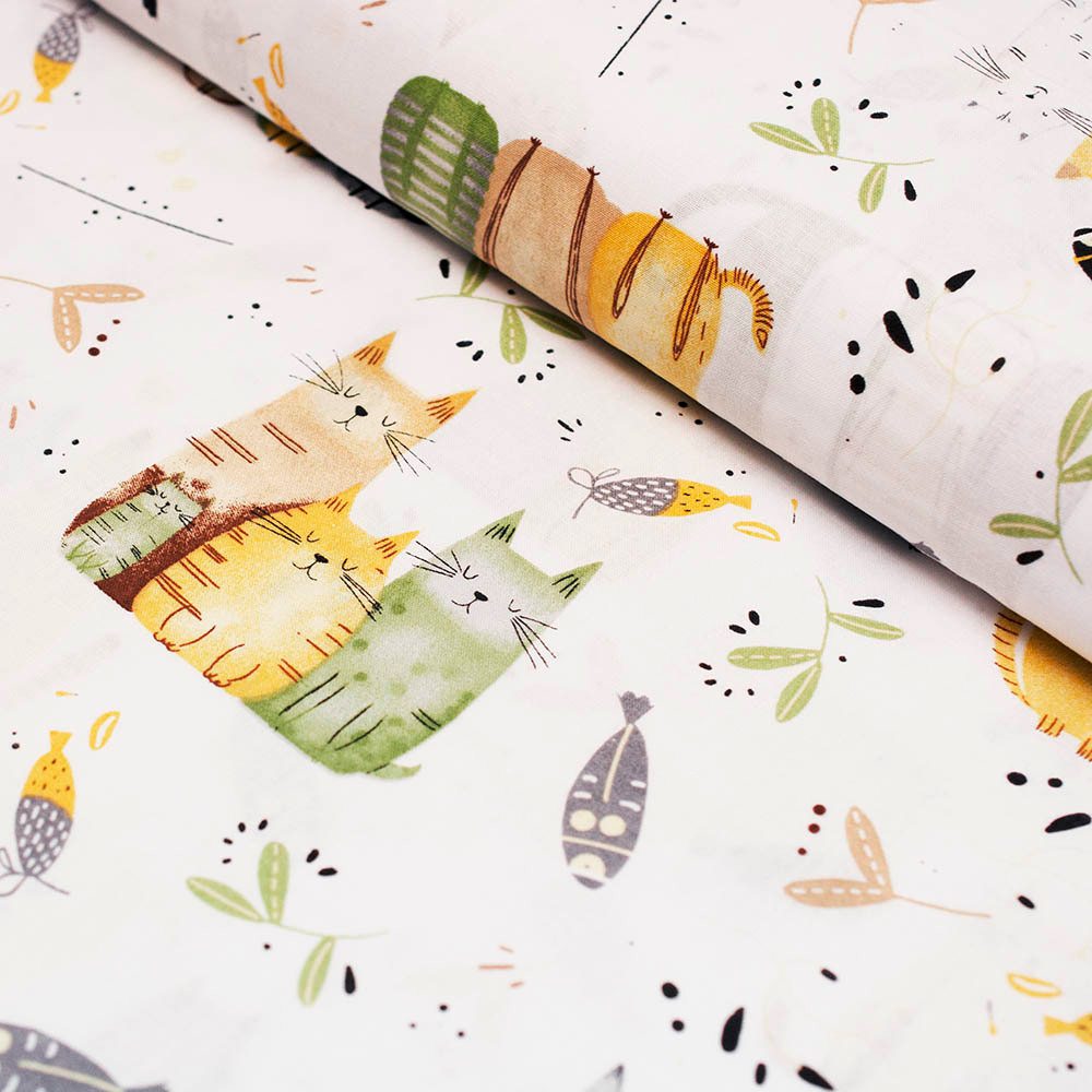 Tkanina bawełniana o splocie płóciennym, wyprodukowana w Polsce.