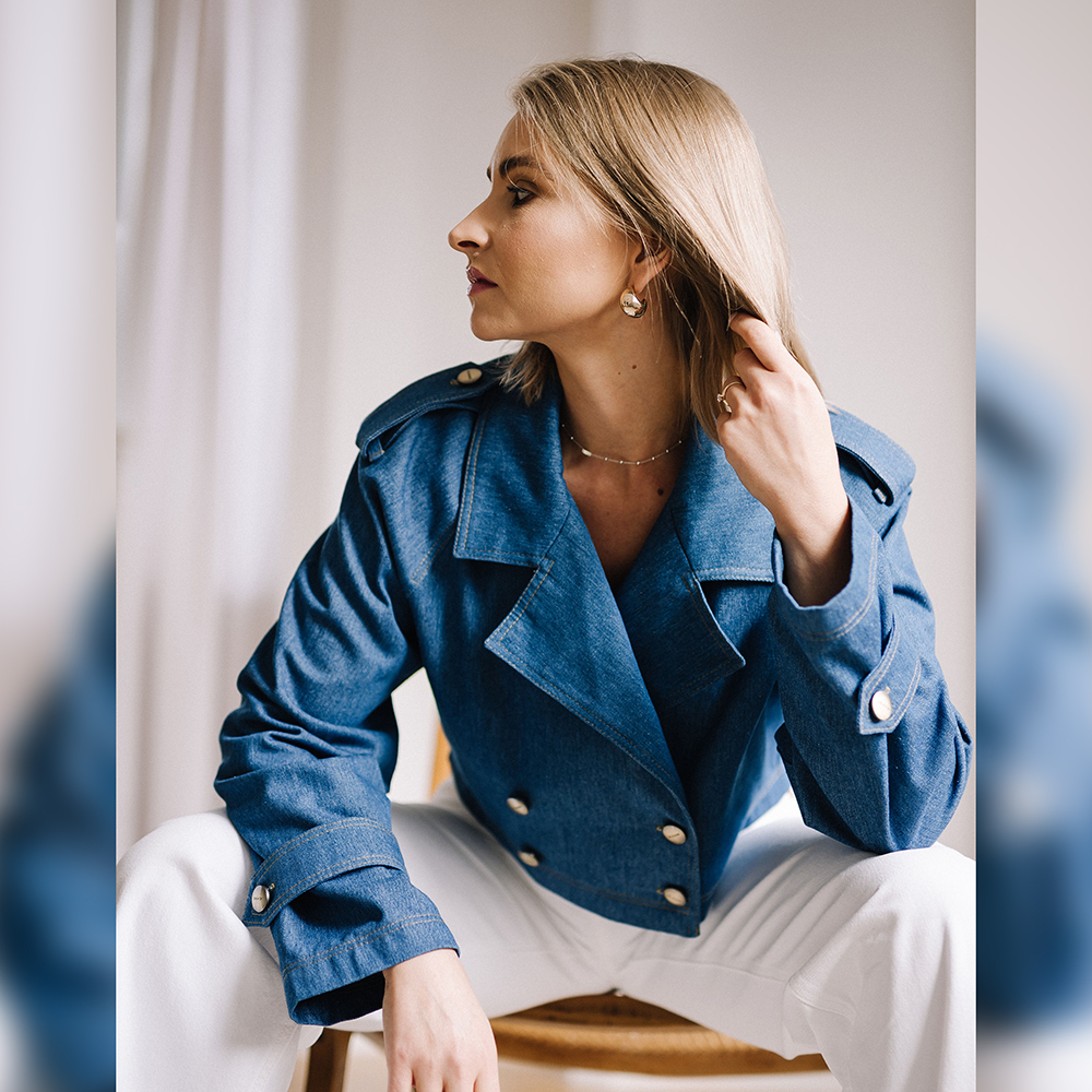 Jeans Davis, bardzo modna w tym sezonie tkanina wykonana z naturalnych włókien bawełny.