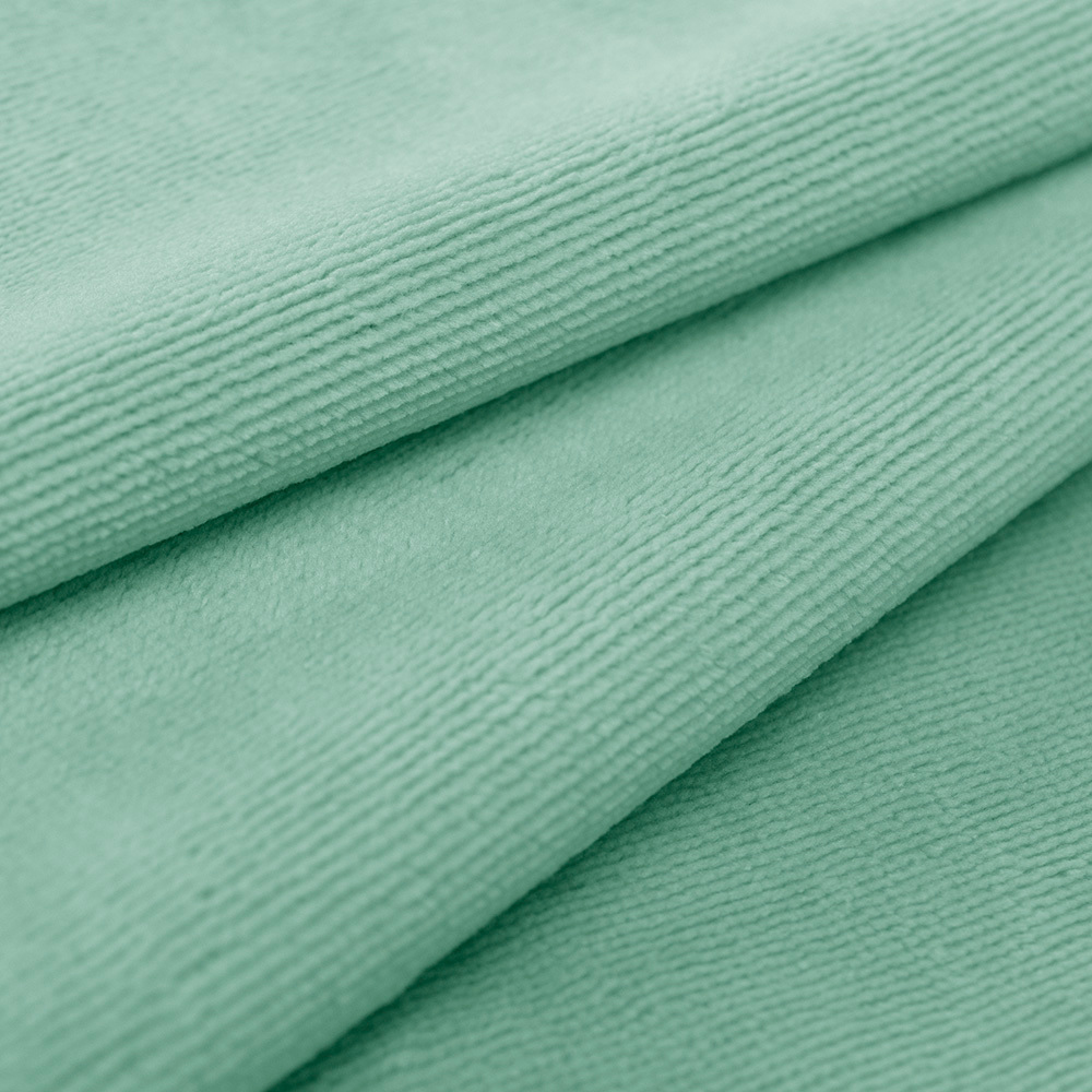 Tkanina Frotte wykonana z mieszanki włókien bawełnianych oraz bambusowych.