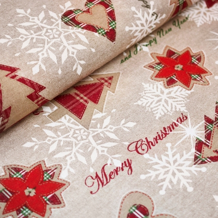 Bawełniana tkanina dekoracyjna w świątecznym wzorze.