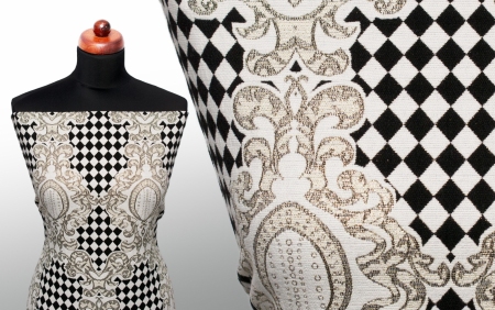 TKANINA ŻAKARDOWA FLORAL PATTERN GOLD/ECRU/BLACK