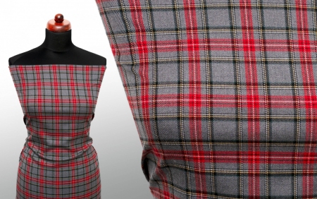 TKANINA WISKOZOWA KRATA RED/BLACK GREY