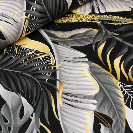 Dekoracyjna tkanina welurowa w pięknym, realistycznym wzorze z motywem liści.