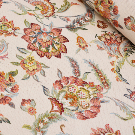 Tkanina gobelinowa to dekoracyjny materiał o gęstym splocie, który wyróżnia się eleganckimi, często artystycznymi wzorami.