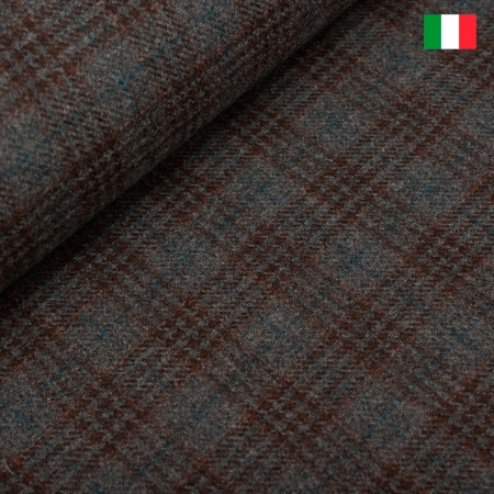 Elegancka tkanina garniturowa o wzorze kraty.