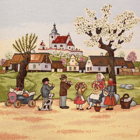 Tkanina żakard gobelinowy, panel na poduszkę.