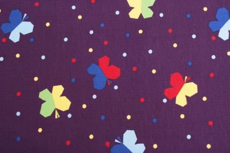 DZIANINA BAWEŁNIANA SINGIEL IRREGULAR DOTS & BUTTERFLY VIOLET