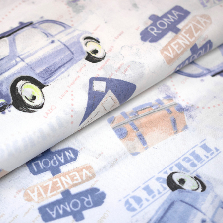 Tkanina bawełniana o splocie płóciennym, wyprodukowana w Polsce.