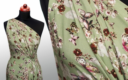 TKANINA WISKOZOWA BUTTERFLY BLOSSOM GREEN