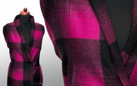 TKANINA WEŁNIANA KRATA FUCHSIA/BLACK
