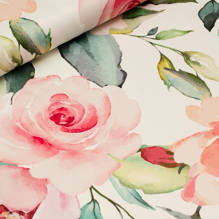 Tkanina dekoracyjna o pięknym wzorze nawiązującym do motywów kwiatowych.