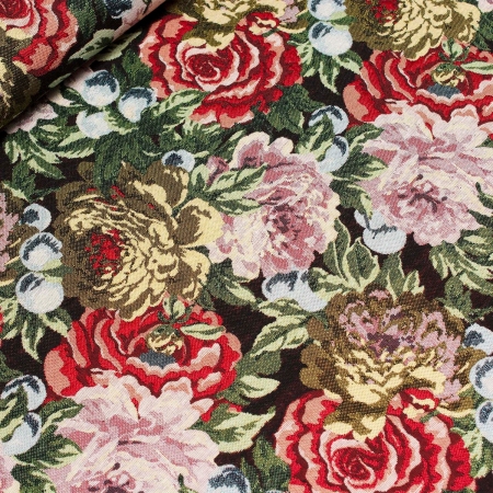 Żakard gobelinowy, niezwykle dekoracyjna, której główną zaletą jest kwiatowy wzór przypominający obraz, wykonany za pomocą pojedynczo barwionych nici.
