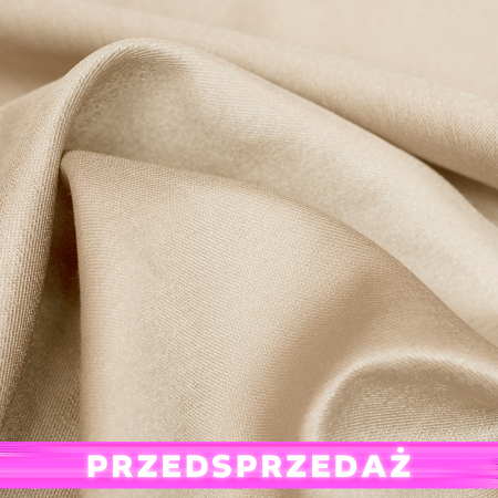 Elegancka tkanina wykonana z włókien satynowych, wyróżniająca się subtelnym połyskiem oraz charakterystyczną strukturą splotu.