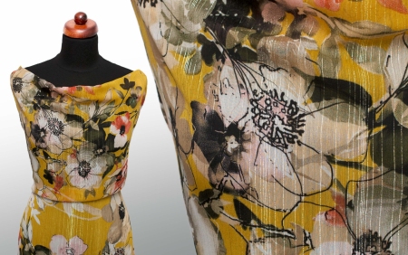 TKANINA SZYFON GOLD THREAD & HONEY FLOWERS