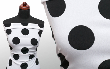 TKANINA SILKY CREPE WIELKIE GROCHY BLACK/WHITE