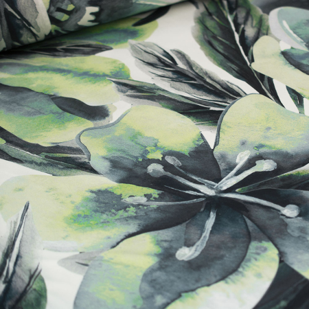 Dekoracyjna tkanina welurowa w pięknym wzorze z motywem kwiatowym.