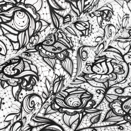 PŁÓTNO BAWEŁNIANE FLOWERS BLACK&WHITE