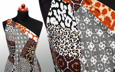 TKANINA WISKOZOWA ŻORŻETA LEOPARD PATCHWORK