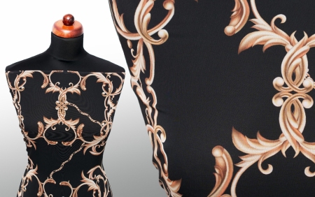 TKANINA SZYFON BAROQUE PATTERN BLACK
