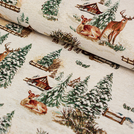 Dekoracyjna tkanina o świątecznym wzorze to świetny wybór do zimowych aranżacji wnętrz.