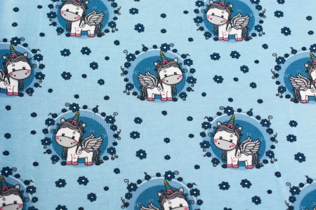 DZIANINA BAWEŁNIANA SINGIEL UNICORN BLUE