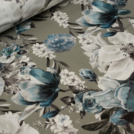 Dekoracyjna tkanina welurowa w pięknym, realistycznym wzorze z motywem kwiatowym.