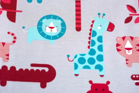 DZIANINA BAWEŁNIANA SINGIEL VECTOR ANIMALS RED