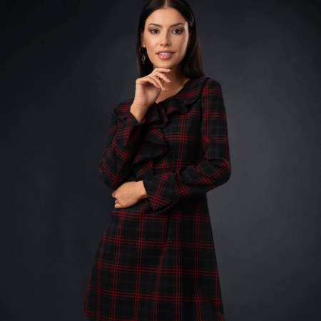 TKANINA WISKOZOWA KRATA DARK GREEN/RED