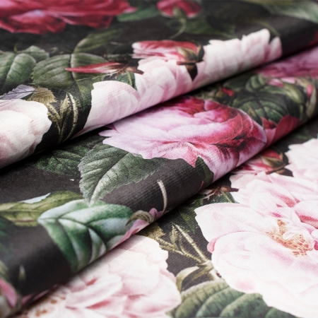 Dekoracyjna tkanina welurowa w pięknym, realistycznym wzorze z motywem kwiatowym.