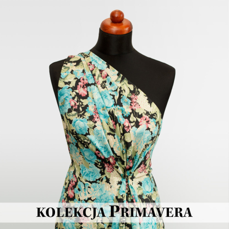 Tkanina satynowa z czystej wiskozy o subtelnym, eleganckim połysku i charakterystycznym diagonalnym splocie.