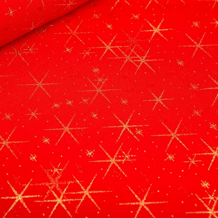 Świąteczna tkanina obrusowa w typie żakardowym, wykonana z włókien poliestrowych, z dodatkiem metalicznej nici.