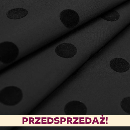 Tkanina Mercy Dots to lekki materiał bawełniany o niskiej gramaturze, wyróżniający się dekoracyjnymi kropkami wykonanymi w technice druku typu flox.